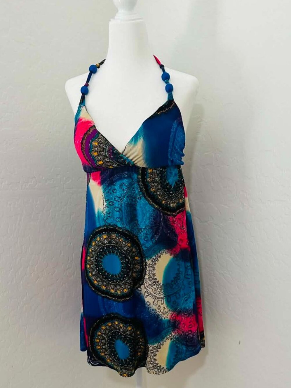 Cristinalove NWT Boho Beaded Halter Dress Multicolor Size S